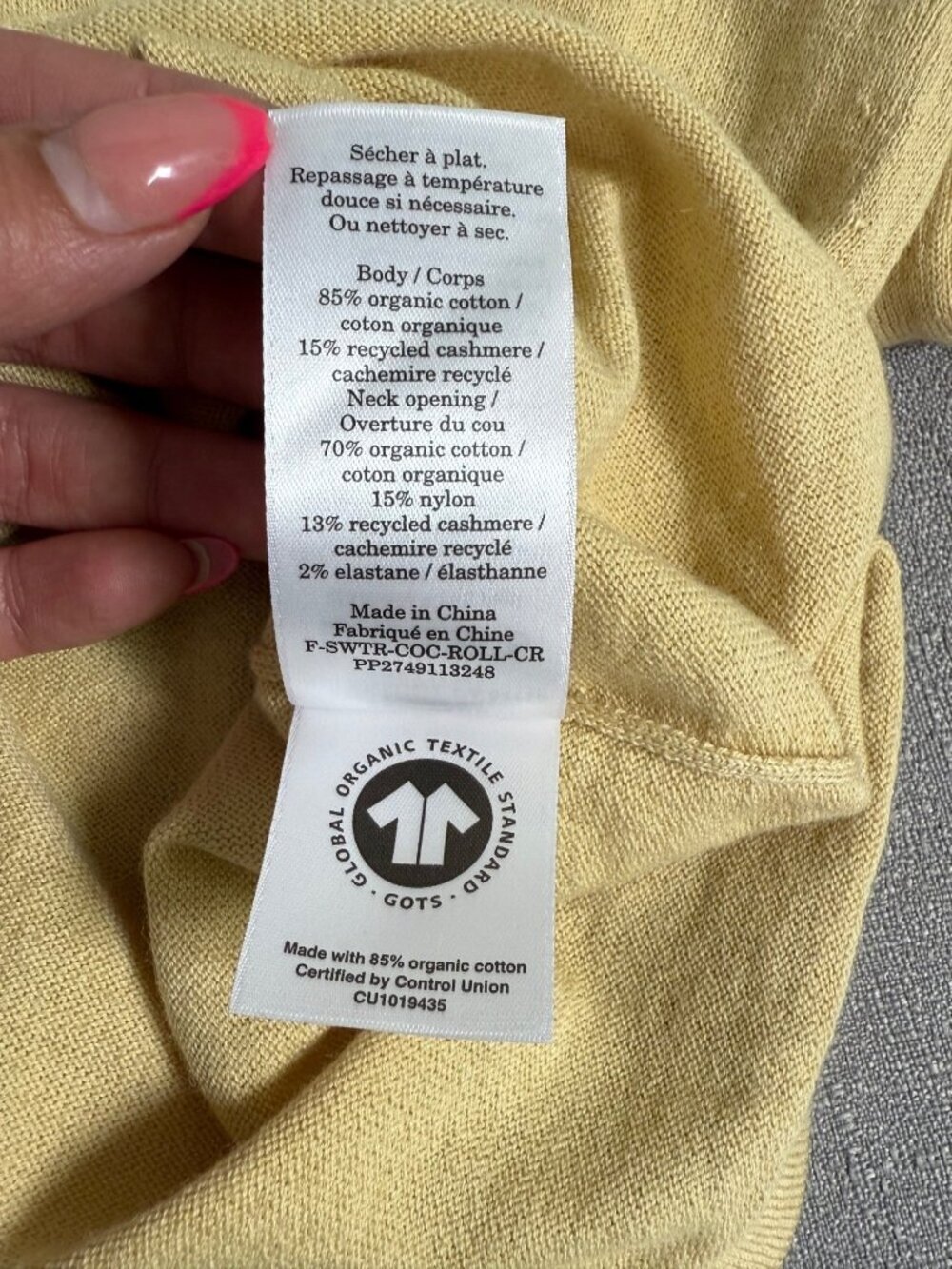 Everlane Crewneck Sweater Organic Cotton Cashmere Parsnip Yellow Layer Top Small - Picture 6 of 10